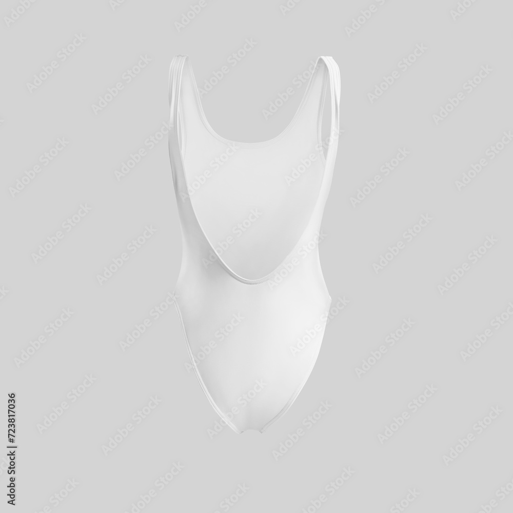 Canvas Prints White sports one-piece swimsuit template 3D rendering, women's bodysuit with round deep neckline behind, isolated on background.