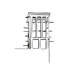 Wind catcher tower hand drawn illustration, Vector line sketch of traditional architectural element for cross ventilation and passive cooling in building, Old Dubai