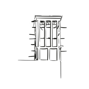 recommend clip art: Wind catcher tower hand drawn illustration, Vector line sketch of traditional architectural element for cross ventilation and passive cooling in building, Old Dubai