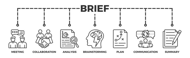 Brief banner web icon vector illustration concept for a briefing of business plan with an icon of meeting, collaboration, analysis, brainstorming, plan, communication, and summary
