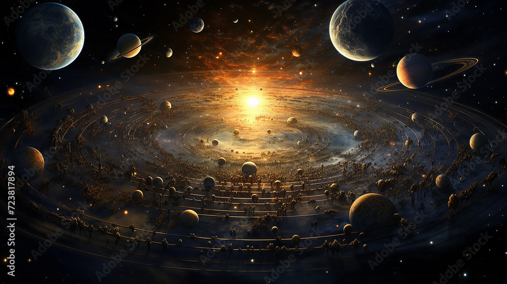 Poster astrology and astronomy background planets and space orbits of planets in the solar system abstract 