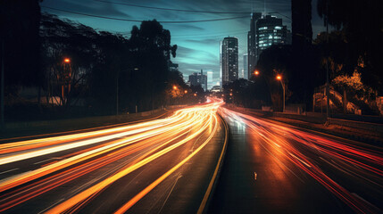 Light trails on the street at night in shanghai china .