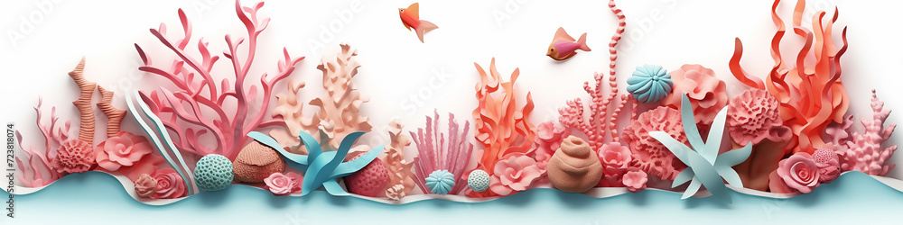 Wall mural coral reef sculpture cut out of paper.