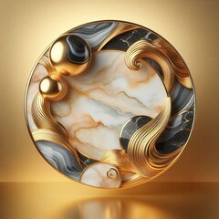 Golden circle frame and marble pattern Background for placing text and products 3D illustration