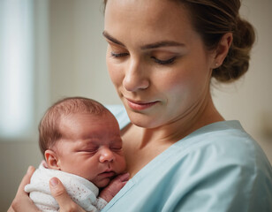 nurse, holding a newborn, baby, kind, neugeborenes, mutterschaft