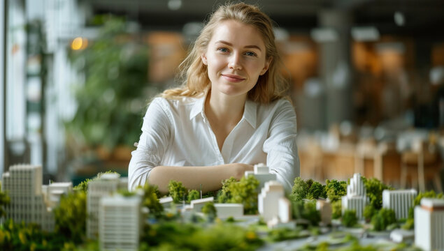 Professional Woman Examining Urban Architectural Model