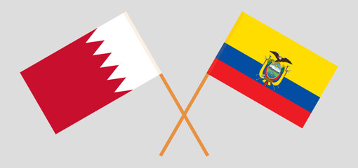 Crossed flags of Bahrain and Ecuador. Official colors. Correct proportion