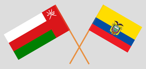 Crossed flags of Oman and Ecuador. Official colors. Correct proportion