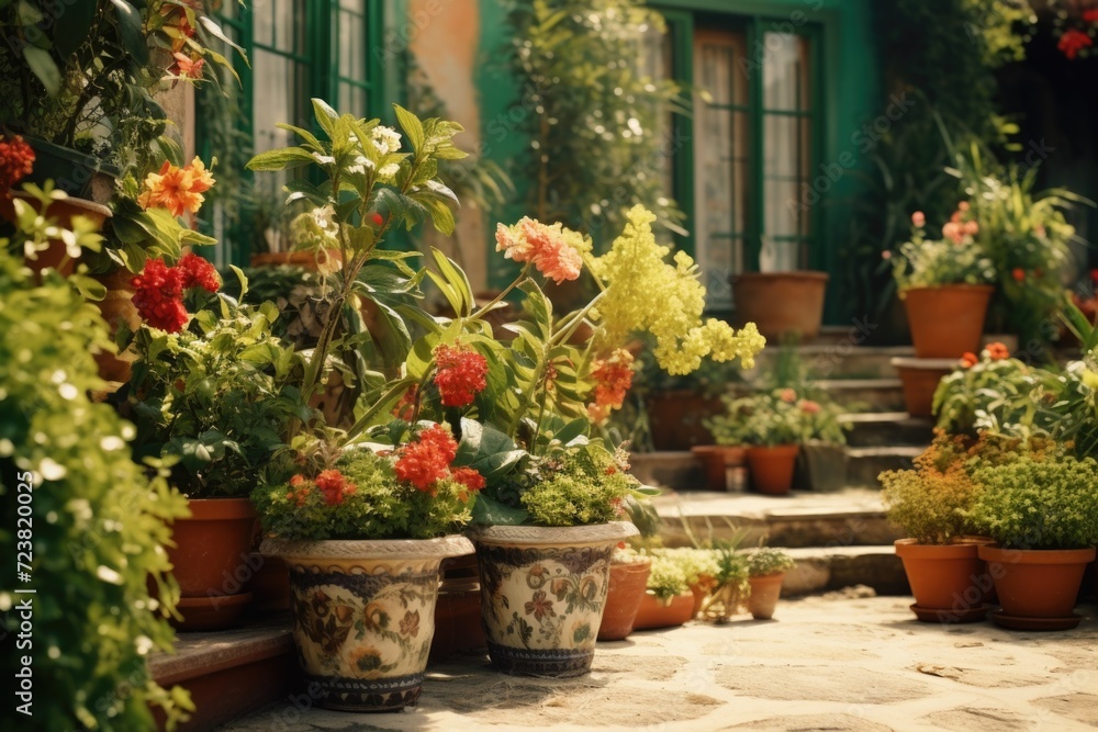 Poster potted plants placed near a building. suitable for interior design or adding a touch of nature to an