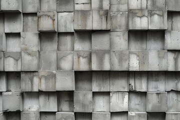 Gray concrete blocks stacked in a 3D pattern