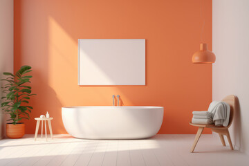 Pastel orange color minimal design bathroom interior with modern decoration