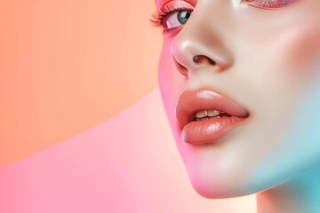 Colorful and creative background for a beauty clinic, skin and slimming treatments. pastel color with a soft gradient, left blank, a text surface area that is empty enough to write the text.