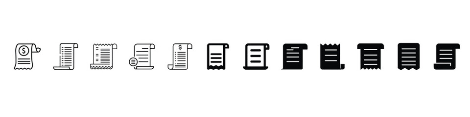 Receipt icon vector. Shopping receipt icon, Invoice icon, Payment and bill invoice, Receipt Icons. Bill receipt icon, Payment method related icons, delivery slip