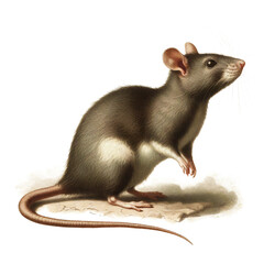 Vintage Lithography of Rat, the Intelligent and Social Rodent