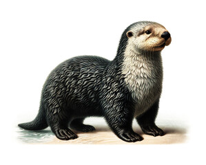Vintage Lithography of Sea Otter, the Playful and Furry Aquatic Mammal