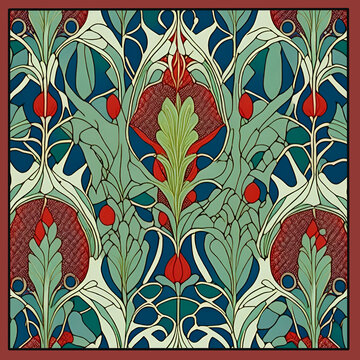 fregio pattern per parato mattonella decorativo stile art nouveau francese floreale