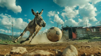  Action photograph of donkey playing soccer Animals. Sports © MadSwordfish