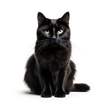 Photo of black cat isolated on white background