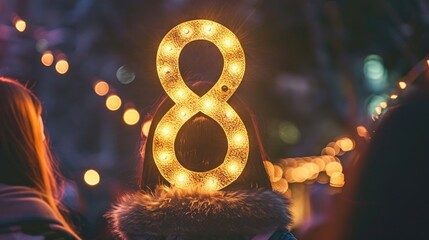 A glowing number 8 behind the head of one of the girls walking in the park