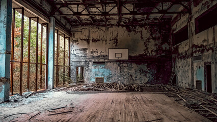 abandoned school gym in Chernobyl Ukraine