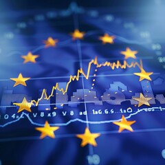 European Union flag and stock market background - obrazy, fototapety, plakaty