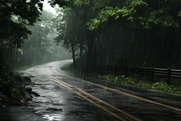 The Road Under The Heavy Rain Background