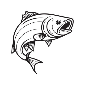 2d outline vector hand drawn art style black and white animal fish