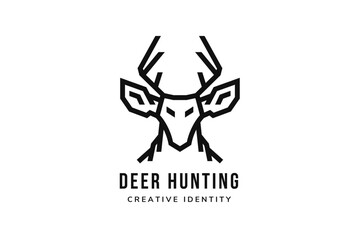 deer hunter logo design template. vector illustration in black and white color. simple icon with bold line style 