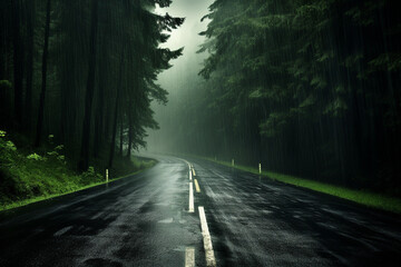 Obraz premium The Road Under The Heavy Rain Background