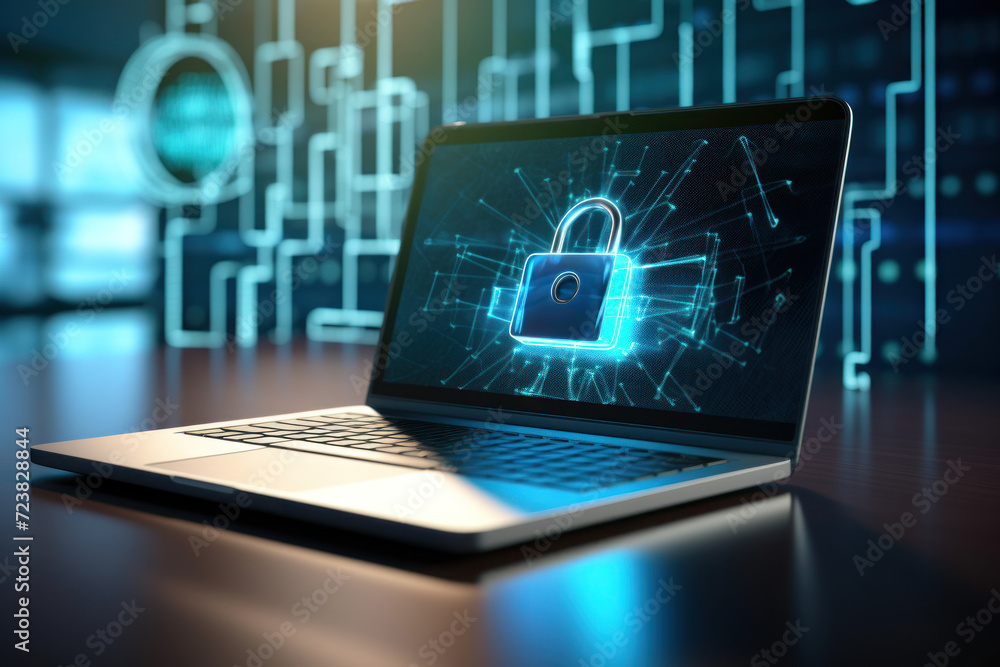 Poster cybersecurity. digital master key with virtual graphic network diagram, hacker crime, digital online