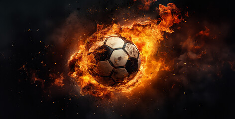 Fototapeta premium soccer ball in fire, football flying on fire