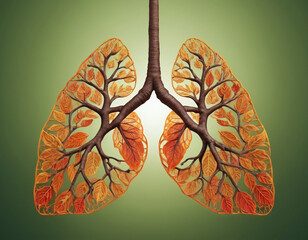 Tree leaves in the shape of human lungs. for healthcare medical facilities, clean air concept, Ecology lungs as an environmental and healthy green life concept