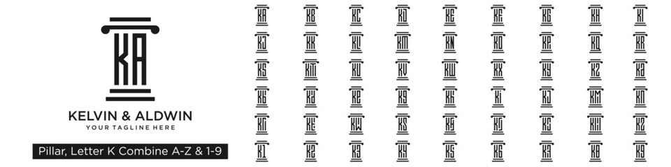 Obraz premium set of pillar logo design combined letter K with A to Z and numbers from 1 to 9. vector illustration