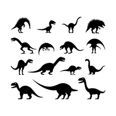 Dinosaur black silhouette. Different types of dinosaur art design and vector illustration
