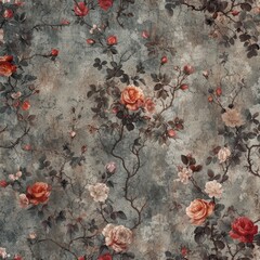 Vintage floral pattern with a dark grey background