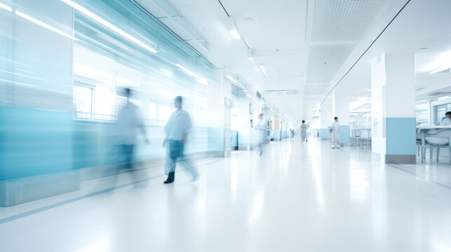 Health Check. abstract motion blur image of people crowd walking at hospital office building in city downtown, blurred background, business center, health care, medical technology concept