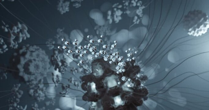 Telmisartan rotating 3d molecule, molecular structure of micardis, seamless video