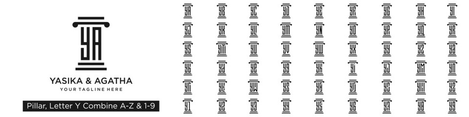 set of pillar logo design combined letter Y with A to Z and numbers from 1 to 9. vector illustration