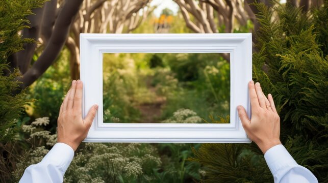 Modern picture frame on a hand holding
