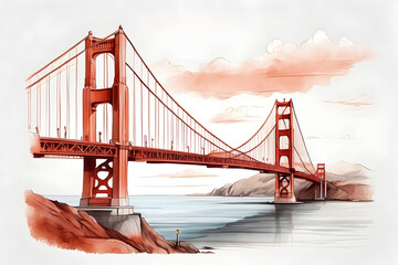 Close-up front view of aesthetic Golden Gate illustration - obrazy, fototapety, plakaty