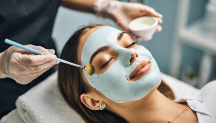 woman indulges in spa mask treatment, epitomizing relaxation and self-care in a tranquil beauty salon setting