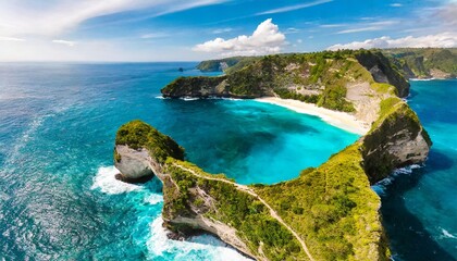 Fototapeta na wymiar panorama of a coast as a background from top view turquoise water background from top view summer seascape from air nusa penida island indonesia travel image