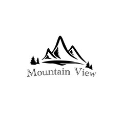 mountain view monoline vector illustration for logo, sign, template, icon, design, etc