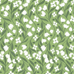 Seamless pattern with blooming meadow of white wildflowers - 723833804