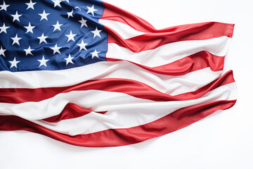 Photo of waving american flag for celebration day, white background