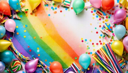 colorful rainbow birthday party border frame background