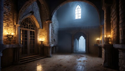 haunted castle interior on creepy spooky night
