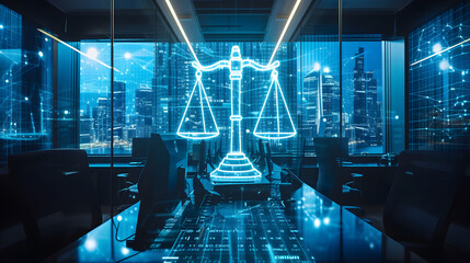  A modern law office with lawyers utilizing cutting-edge legal technology, such as digital databases and case management software, reflecting the evolving nature of legal practice - obrazy, fototapety, plakaty