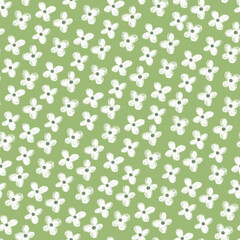 Seamless pattern with blooming meadow of white wildflowers - 723834482