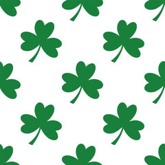 Seamless pattern with three leaf shamrock. Saint Patrick's Day banner with green clover.